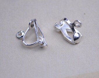 50pcs(25pairs) Earring Clip On,Silver Plated Earring Clips,Brass Earring Findings 12x9mm