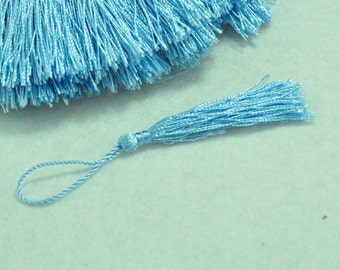 Tassel Pendant,100PCS Sky Blue Mini Silk Tassels,75mm Handmade Tassel Charms,Satin Tassel,tassel charms,Earring Tassel findings