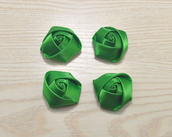Wholesale Satin Rose Flower,20pc Green Satin Rolled Rosettes Embellishments,Hairbow Supplies,Hair Accessories 35x18mm