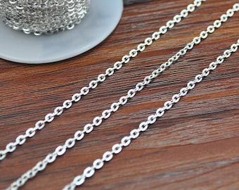 16ft(5meter) Metal Chains -3x2mm Silver Plated Flat Oval Cable Link Chains,Open Link Chain,jewelry findings for bracelet