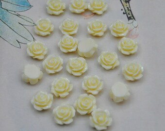 50pcs Rose Charms--Khaki Resin Rose Flower Cabochon 8mm/Flat back Necklace, Pendants.
