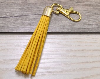2pcs Long tassels 3.14'',Golden Yellow Tassels With Gold Key Clasp,Tassel Keychain,Gold Copper Cap,Leather Tassel Charm,Tassel Bag Charm