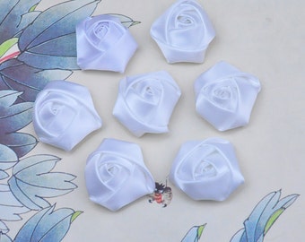 Wholesale Satin Rose Flower,20pc White Satin Rolled Rosettes Embellishments,Hairbow Supplies,Hair Accessories 35x18mm