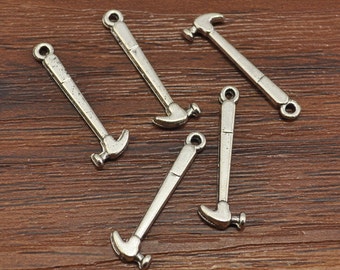 Antique Silver Hammer Charms,Cute 3D Hammer Pendants 7x25mm-K1864