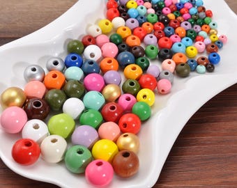 100 stuks gemengde kleuren ronde houten kralen, 6 mm/8 mm/10 mm/12 mm/14 mm/16 mm natuurlijke houten kralen, handgemaakte kralen, losse kralen, doe-het-zelf armband/ketting ambachten