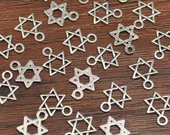 Antique Silver Six Pointed Star Charms Six Pointed Star Pendants 14 x 10 mm