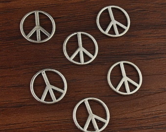 20pcs Peace Sign,Tiny Peace Sign Charm,Tiny Peace Sign Pendant,Antique Silver Tone Double Sided 15mm-A