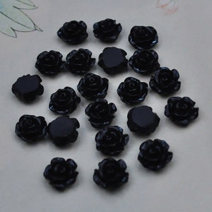 50pcs Rose Charms--Black Resin Rose Flower Cabochon 8mm/Flat back Necklace, Pendants.
