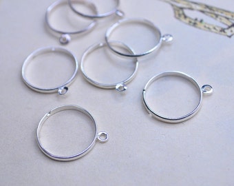 20pcs anel ajustável banhado a prata 19mm com laço pequeno