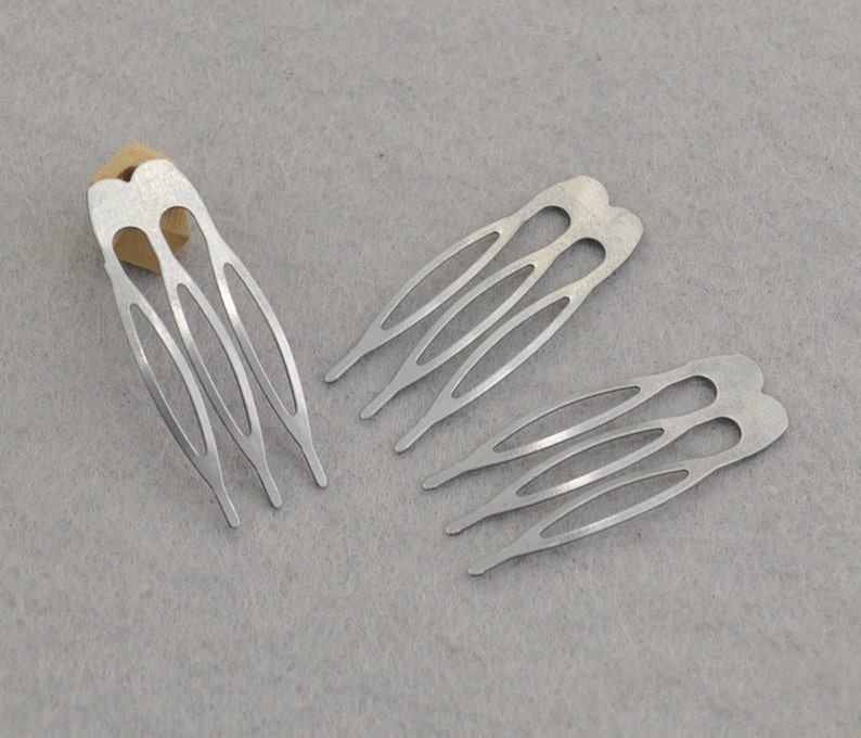Silver Gray Metal Comb 50pcs Metal Hair Combs 3 Teeth 15x40mm Etsy