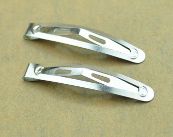 Metal hair snap clips--100pcs Silver Plated snap hair clips 43mm