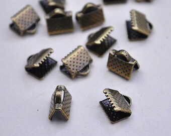 Ribbon Crimp Clasps-50pcs Ribbon Clamps Antique Bronze Cord Coupler Band fastener Clips Crimp Ends 8mm