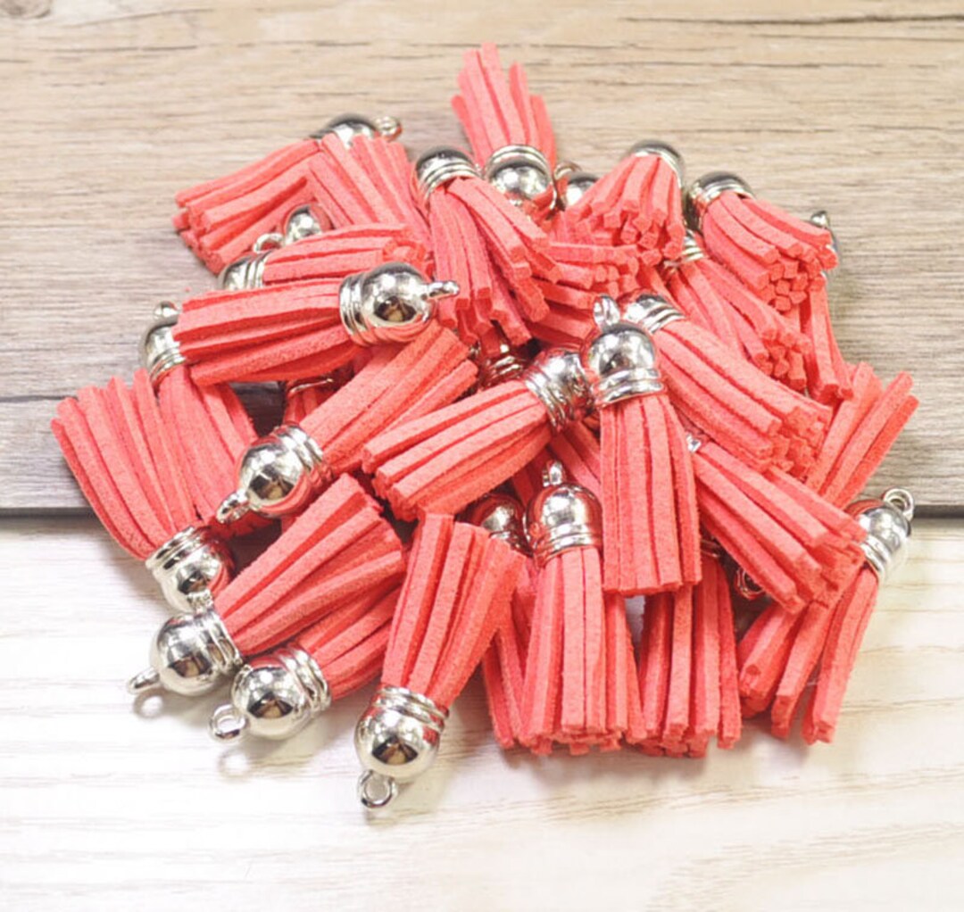 Small Suede Tassels 1.5'',deep Watermelon Red Faux Leather Tassels