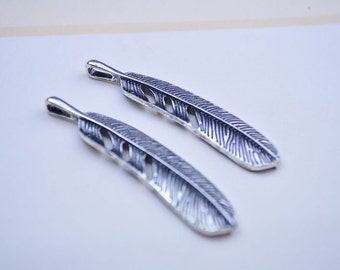 Antique Silver Huge Leaf pendants --20pcs Feather Charms jewelry supplies 50x12mm