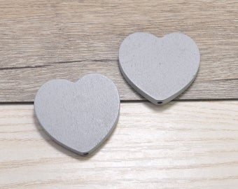 20pc Love Heart Wood Charm Beads,Light Grey Heart Shape Pendant 40mm,Painted Wood Pendant,Colorful Bead Supplies,Choose Your Color S05#