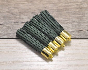 20pcs medie nappe ' 1,96', nappe verde nerastri, nappa portachiavi, capsula oro e rame, nappa orecchini, frangia, ecopelle nappa charme 50mm
