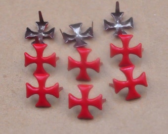 Metal Punk Cross Rivet--50st 12x12mm rode hengsten/klinknagel met 2 Claws Llabs