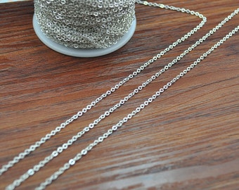 16ft(5meter) Metal Chains -2mm Silver Plated Flat Round Cable Link Chains,Open Link Chain,jewelry findings for bracelet