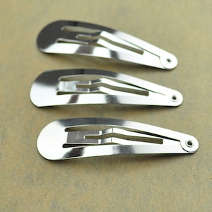 Metal hair snap clips100pcs Silver Plated snap hair clips 47mm image 1