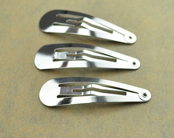 Metal hair snap clips--100pcs Silver Plated snap hair clips 47mm