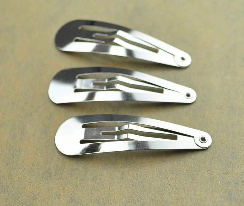 Metal hair snap clips100pcs Silver Plated snap hair clips 47mm image 1