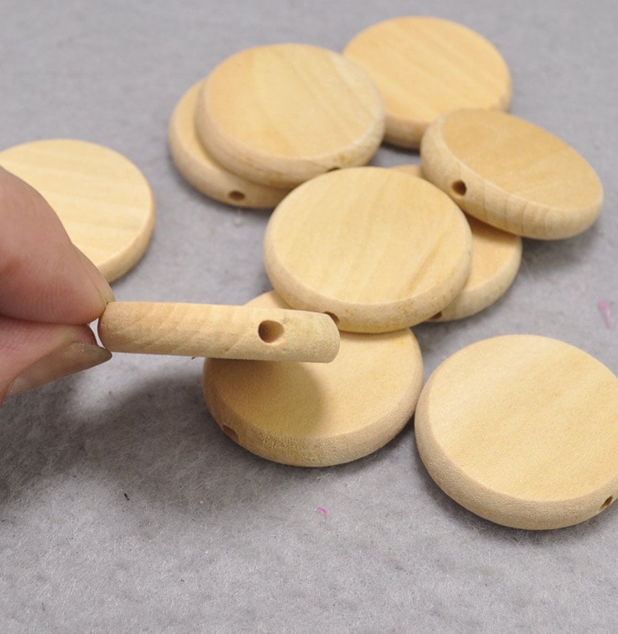 20pcs Wood Beads Unfinished Natural Wood Round Beads Flat Etsy