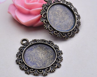 Bronzo antico 14pc tondo ciondoli Charm Cameo, Base Cabochon impostazione 20mm
