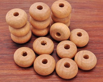 20 cuentas planas redondas de 23 mm, cuentas de madera natural sin acabado, cuentas de ábaco, cuentas de madera para collar, colgante, pulsera, manualidades de madera DIY