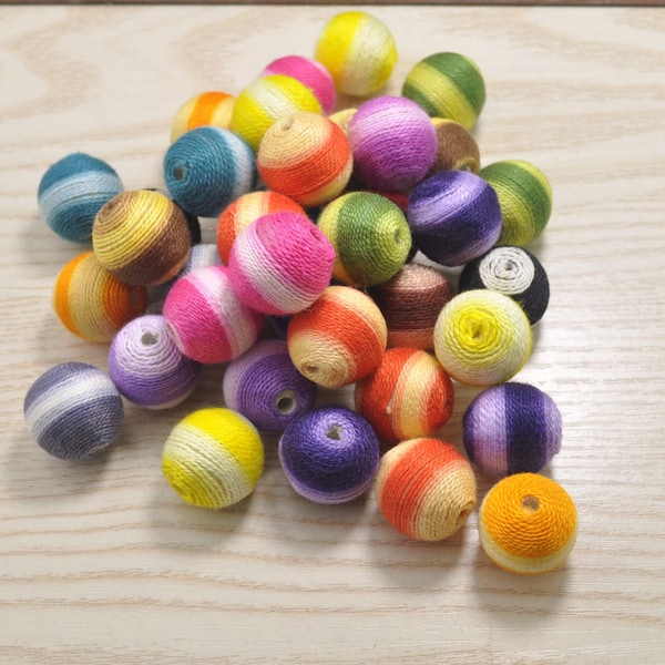 round crochet fiber beads cotton string beads 20mm,12pcs colorful stripe textile ball necklace links,crochet beads for handmade,beads craft