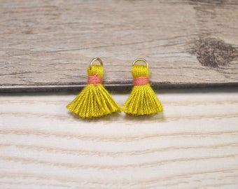 15mm mini Golden yellow cotton tassels 20pcs,0.6'' tiny tassel with gold jump ring,tassel keychain,small tassels earrings jewelry FH20