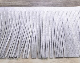 3,07 '' lunga frangia trim, finta pelle scamosciata Fringe Trim 78mm, vestito frangia trim, argento in vera pelle con frangiate fai da te per borse, portafogli, portachiavi, scarpe