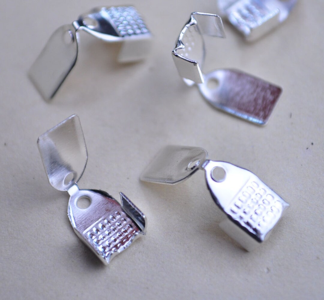 Silver Plated Crimp End Clasps 200pcs Fold Over Ribbon Etsy