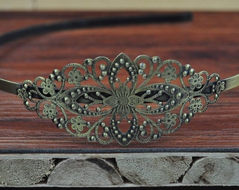 Bronze Metal Headband--5pc Antique Bronze Headband With Filigree Floral Accessories,Hairband Headband For Women,Teenage Girls