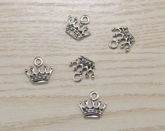 50pcs Metal Pendant,Crown Charms,Queen Charms,Royal Charms,Antique Silver Tone Two Sided DIY,Supplies Jewelry Making  14x13mm