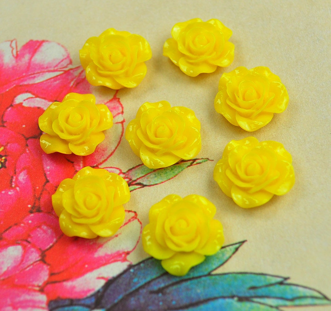 Rose Charms--50pcs Yellow Resin Rose Flower Charms--18mm - Etsy
