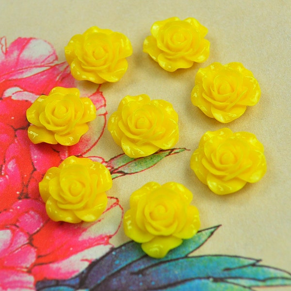 Rose Charms--50pcs Yellow Resin Rose Flower Charms--18mm