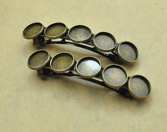 Metal Hair Clip,15pcs Antique Bronze round frame French Barrettes Clips cabochon base setting 70x14mm