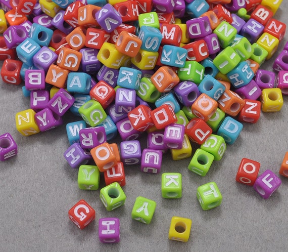 7mm Multicolor Cube Alphabet Letter Beads Colorful Acrylic Letter