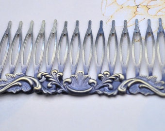 Antique Bronze Metal Comb- 5pcs Metal Hair Combs 14 teeth Filigree Hair Findings15x40mm (NICKEL FREE)