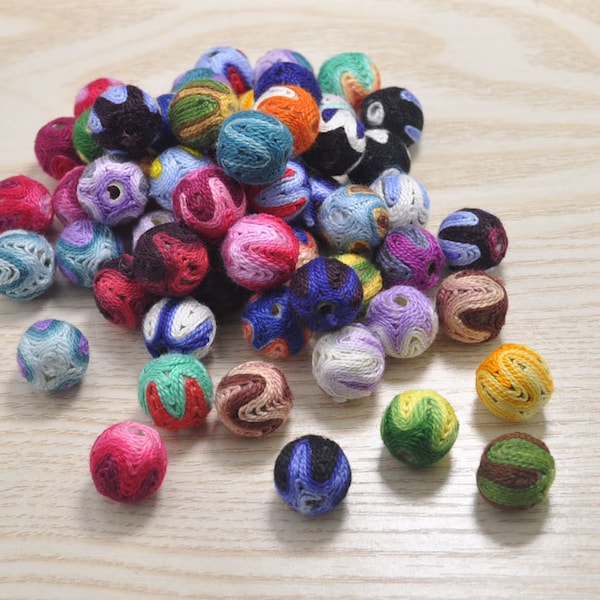 round crochet beads 14mm, 20pcs colorful textile ball necklace links,crochet balls for handmade,beads craft diy jewellery making