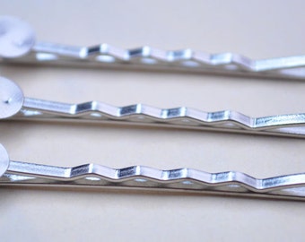200 SILVER Plated Metal ~ PINK ~ BOBBY PINS Blanks Findings Forms 2" w/ 8mm Pad 200 SILVER Plated Metal ~ PINK ~ BOBBY PINS Blanks Findings Forms 2" w/ 8mm Pad