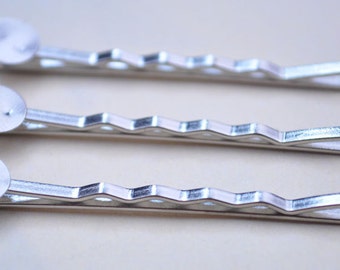 50 pcs Bobby Pin Blanks,Silver Hair Pins,silver hair clips with 8mm Round Pad(50mm) ,silver findings