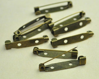 50pc Antichi Pin Bronze --30x5mm Metal Bar Pin Back Spilla.Safe Pin con due fori