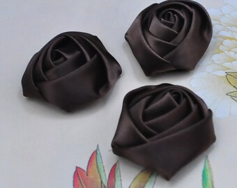 15pcs Wholesale Satin Rose Flower,Coffee Large Satin Rolled Rosettes Embellishments,Hairbow Supplies,Hair Accessories 45x20mm