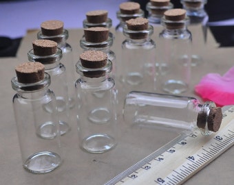 Mini Glass Bottle For DIY--10pcs small transparent glass bottles with corks 49x22mm,bottle charm pendants