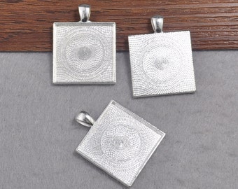 10st Square Pendant--25mm Trays randen Cabochon instellingen voor foto charme hangers