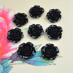 Rose Charms--50pcs Black Resin Rose Flower Charms--18mm