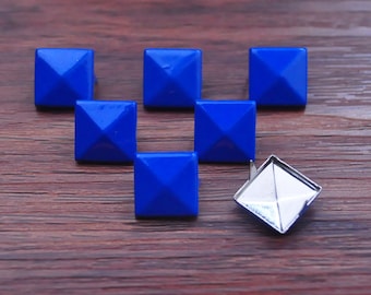 50st blauwe vierkante piramide uitsteeksels hengsten Rivet knoppen 12 mm met 2 Claws Nailheads schoenen doek Punk accessoires
