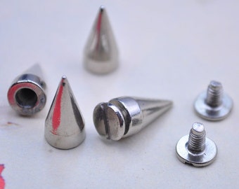 30pcs Silver Spike Bullet Studs-13x7mm Metal Studs with Screwback Rivets