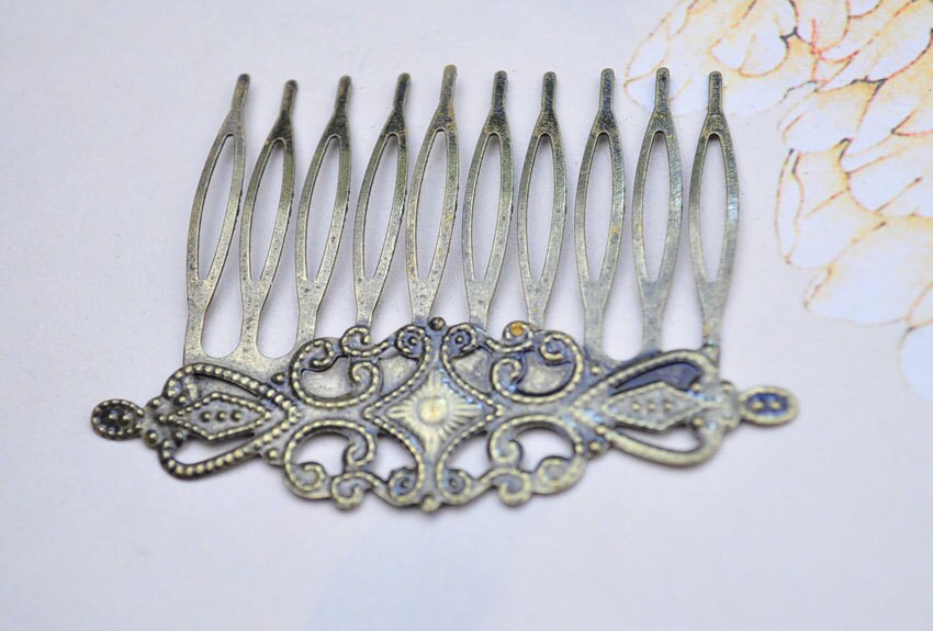 Antique Bronze Metal Comb- 10pcs Metal Hair Combs 10 teeth 64x48mm